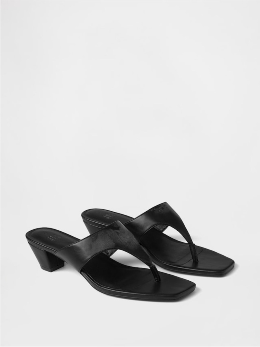 GAP Black Leather Thong Mid-Heel Sandals